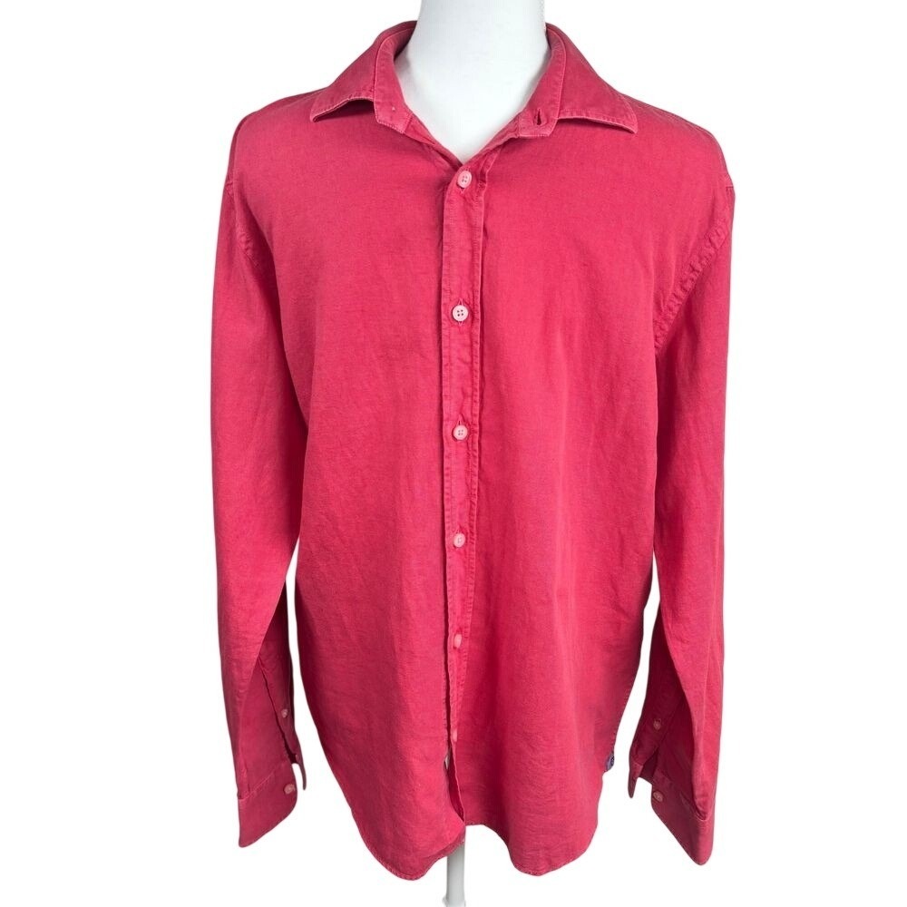 North‎ Country Linen Shirt Womens Large Red Organic Cotton Blend Casual